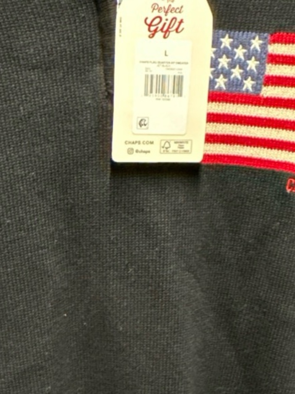 Chaps Men's Charcoal Crewneck Sweater with Embroidered American Flag